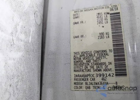 2018 Nissan Maxima 3.5 Sl z USA, uszkodzony, nr VIN 1N4AA6AP9JC399142